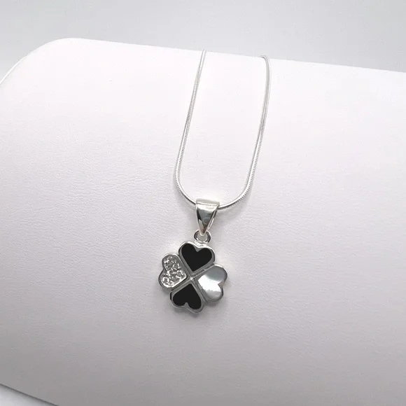 .925 Sterling Silver Clover Cz Necklace - Picture 5 of 17